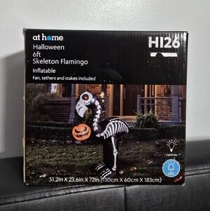 6 ft Lighted Skeleton Flamingo Halloween Inflatable Yard Decoration with Pumpkin